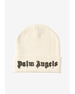 Palm Angels Dripping Logo Knitted Beanie - White