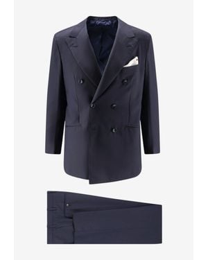 Kiton Double-Breasted Peak-Lapel Suit - Blue