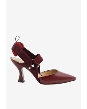 Fendi Very Colibrì 55 Patent Leather Slingback Pumps - Brown