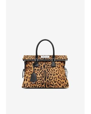 Maison Margiela Medium 5Ac Leopard Print Top Handle Bag - Metallic
