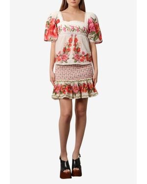 FARM Rio Floral Print Blouse With Open-Back - Red