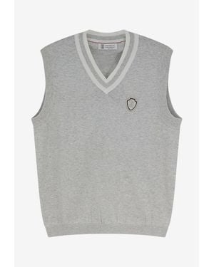 Brunello Cucinelli Logo Patch V-Neck Vest - Gray