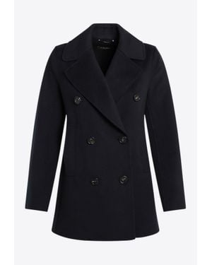 Max Mara Caban Double-Breasted Wool Coat - Blue
