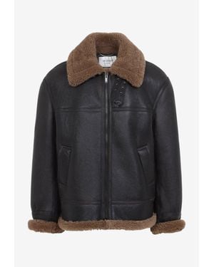 Saint Laurent Shearling-Trimmed Leather Biker Jacket - Black
