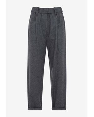 Brunello Cucinelli Straight-Leg Wool-Blend Pants - Grey