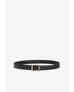 Saint Laurent Cassandre Leather Belt - White