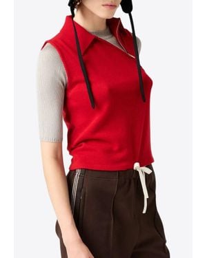 Miu Miu Cashmere Sleeveless Polo T-Shirt - Red