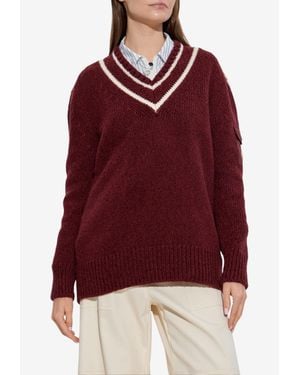Moncler V-Neck Knitted Jumper - Red