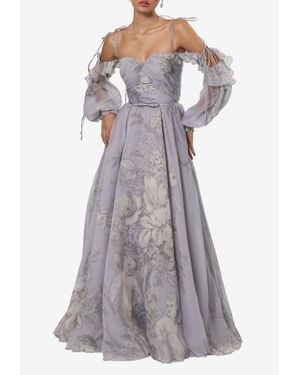 ZEENA ZAKI Printed Chiffon Organza Gown - Purple