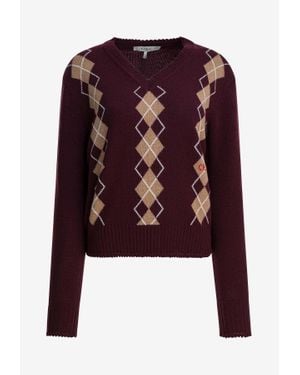 Chloé V-Neck Argyle Knit Jumper - Red