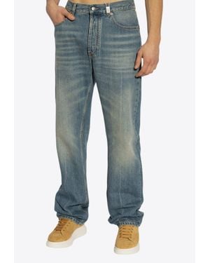 McQueen Washed-Out Straight-Leg Jeans - Blue