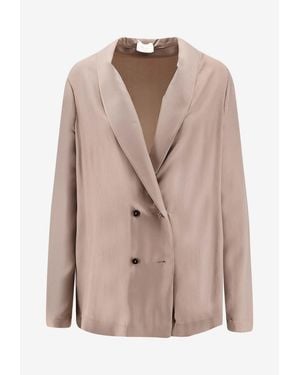Alysi Double-Breasted Silk Blazer - Natural