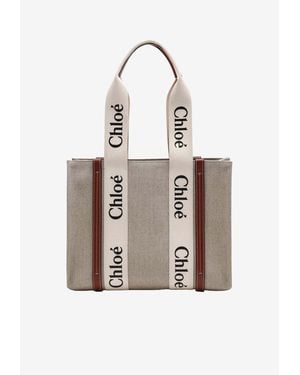 Chloé Medium Woody Canvas Tote Bag - Natural