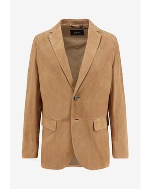 BOSS Mazer Single-Breasted Suede Blazer - Natural