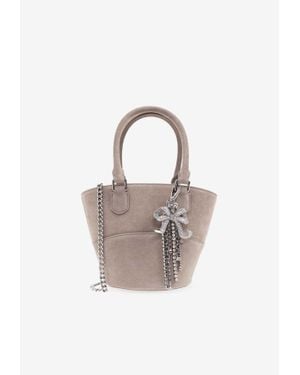 Self-Portrait Suede Tote Bag With Charms - Gray