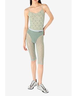 Marine Serre Moonogram Mesh-Flock Top - Green