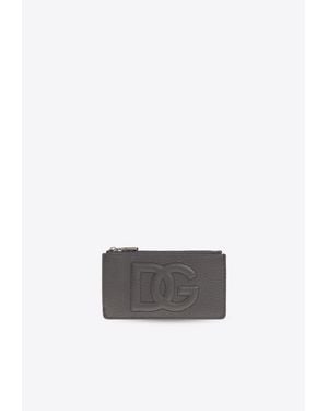 Dolce & Gabbana Logo Embossed Leather Zip Wallet - White