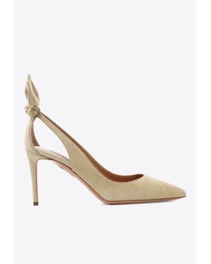 Aquazzura Bow Tie 85 Suede Pumps - White