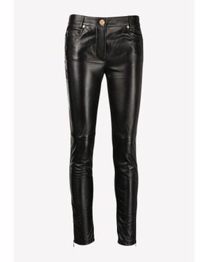 Versace La Greca Skinny Leather Pants - Black