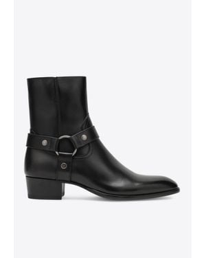 Saint Laurent Wyatt 40 Harness Leather Ankle Boots - Black