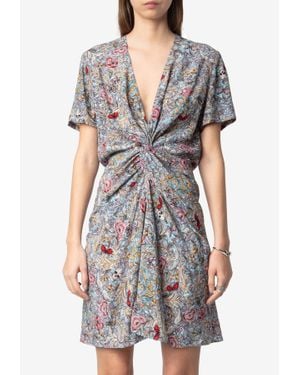 Zadig & Voltaire Rozom Floral Print Mini Draped Dress - Gray