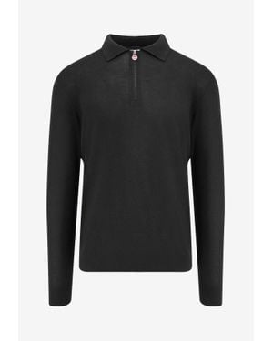 Kiton Half-Zip Polo T-Shirt - Black