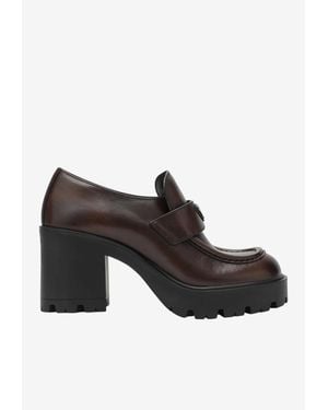 Prada 85 Polished Leather Platform Loafers - Black