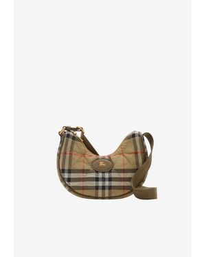 Burberry Horseshoe Quilted Check Crossbody Bag - Natural