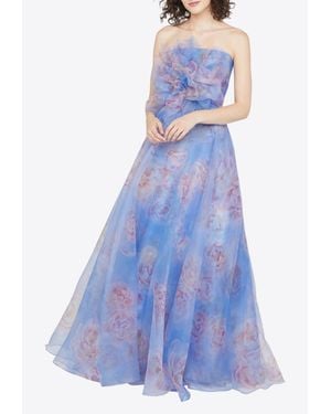 THEIA Kimberly Rose Print Organza Gown - Blue