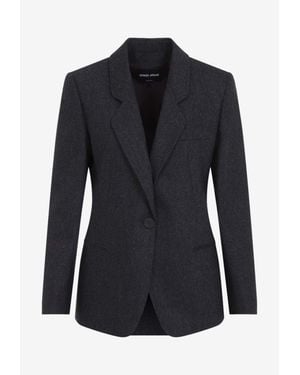 Giorgio Armani Single-Breasted Wool Blazer - Blue
