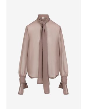 Saint Laurent Crepe De Chine Long-Sleeved Blouse With Scarf - Pink