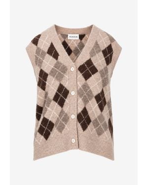 P.A.R.O.S.H. Argyle Knit V-Neck Sleeveless Cardigan - Natural