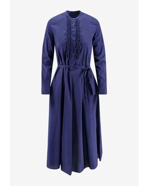 Aspesi Ruffled Yoke Midi Dress - Blue