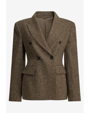 Brunello Cucinelli Double-Breasted Wool Blazer - Green