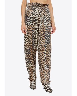 Ganni Leopard Print Satin Cargo Trousers - Brown