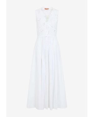 Ermanno Scervino Floral Lace Embroidery Sleeveless Maxi Dress - White