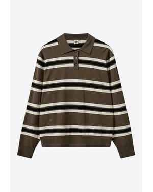 THE GARMENT Madison Stripe Long-Sleeved Polo T-Shirt - Black