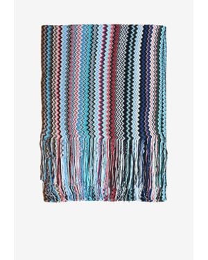 Missoni Chevron Knit Fringed Scarf - Blue