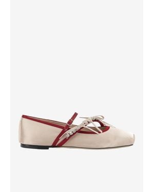 Jimmy Choo Loli Mary-Jane Satin Ballet Flats - Natural
