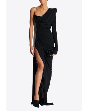 Balmain Draped Asymmetrical One-Shoulder Gown - Black