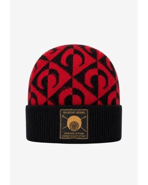 Marine Serre Moon Lozenge Wool Beanie - Red