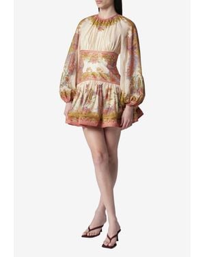 Zimmermann Indra Puff-Sleeved Floral Mini Dress - White