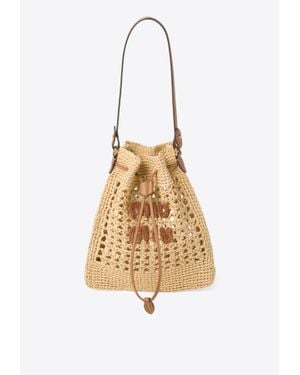 Miu Miu Mini Woven-Raffia Bucket Bag - Metallic