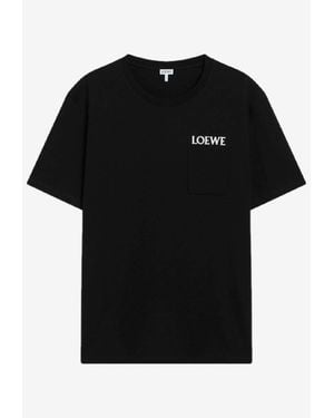 Loewe Logo Embroidered Crewneck T-Shirt - Black