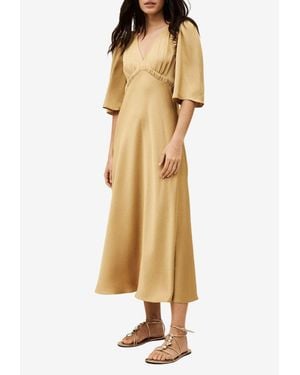 Ba&sh Charlotte V-Neck Satin Midi Dresses - Natural