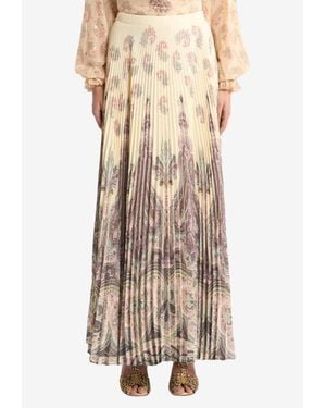 Etro Placed Print Crepe De Chine Plisse Maxi Skirt - Natural