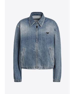 Prada Washed Denim Zip-Up Jacket - Blue