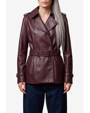 Burberry Kensington Short Leather Trench Coat - Red