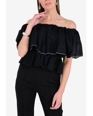 Alexandre Vauthier Off-Shoulder Ruffled Top With Crystal Embellishments - Black