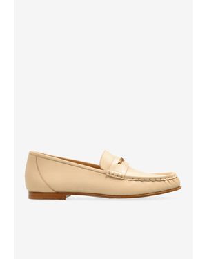 Chloé Logo Plaque Leather Loafers - Natural